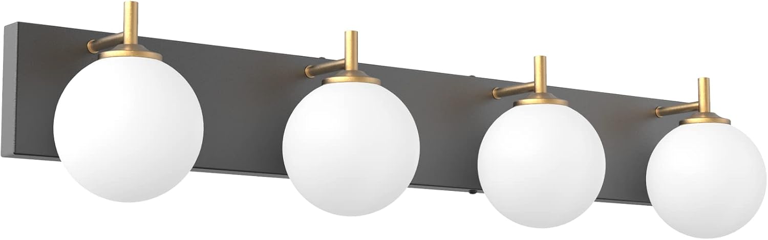 Aipsun Mid Century Modern Bathroom Vanity Light 3 Lights Milky White Glass Shades Black/Golden Bathroom Light Fixture(Exclude Bulb)