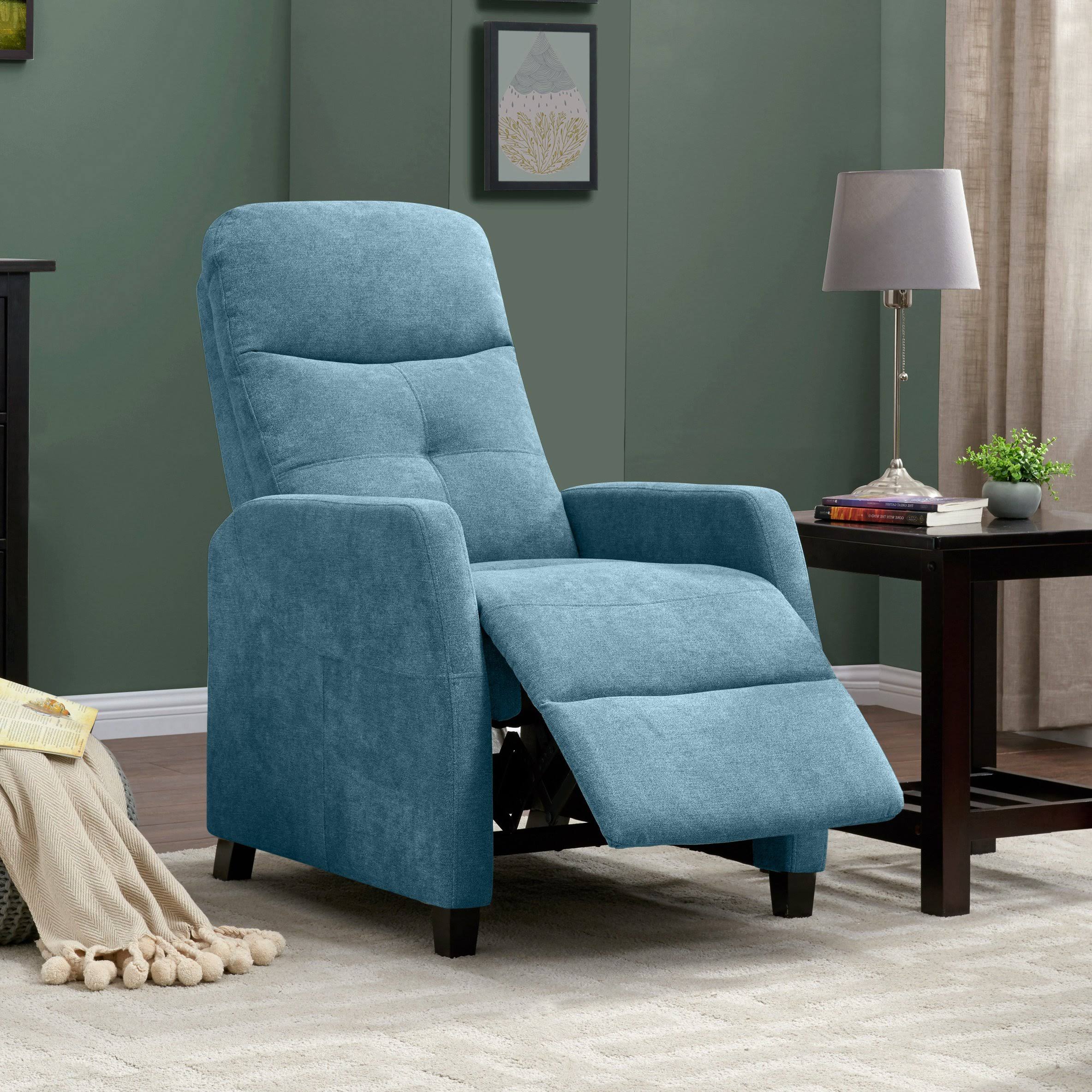 Domesis Wincheski Push Back Recliner Chair Medim Blue Chenille