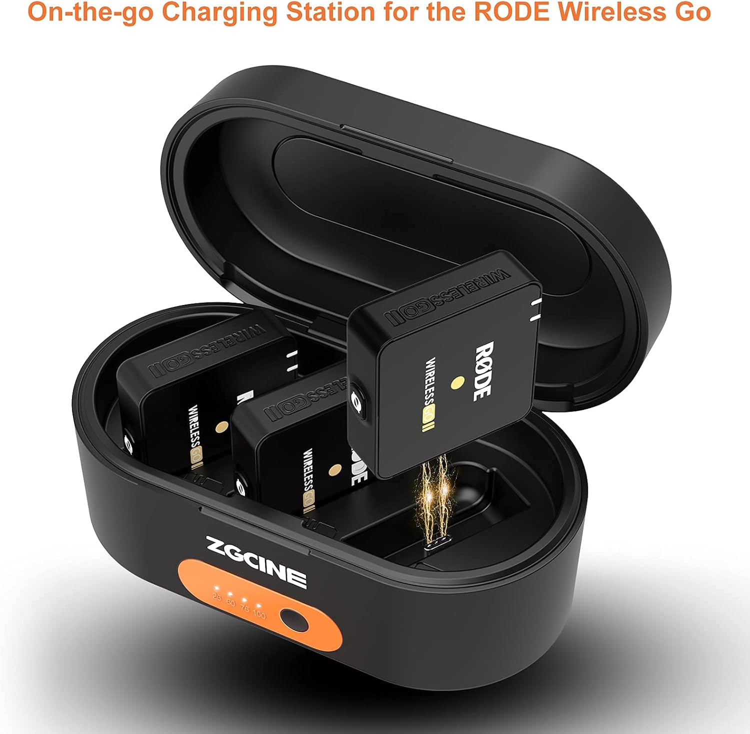 ZGCINE ZG-R30 Wireless Charging Case for Rode Wireless Go ii Rode Wireless GO Microphone System,Build-in 3400mAh Battery,Fast Charging,Compact and Portable Pack of 2