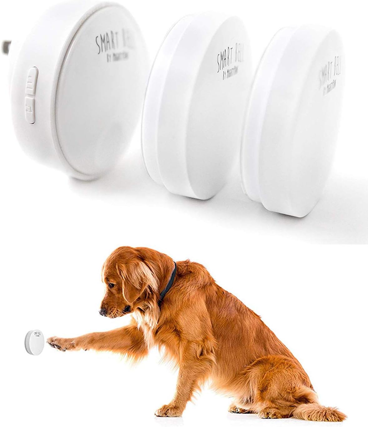Mighty Paw Smart Bell 2.0, Dog Doorbell for Potty Communication, Super-Light Press Button Door Bell (2 Activators, White)