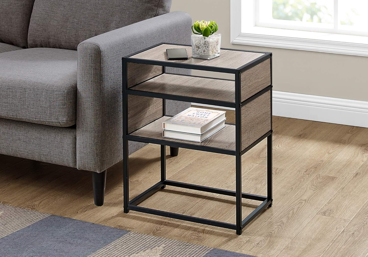 Monarch Specialties Rectangular Nightstand-2 Storage Shelves-for Living Room or Bedroom-Modern Small Side Table, 22