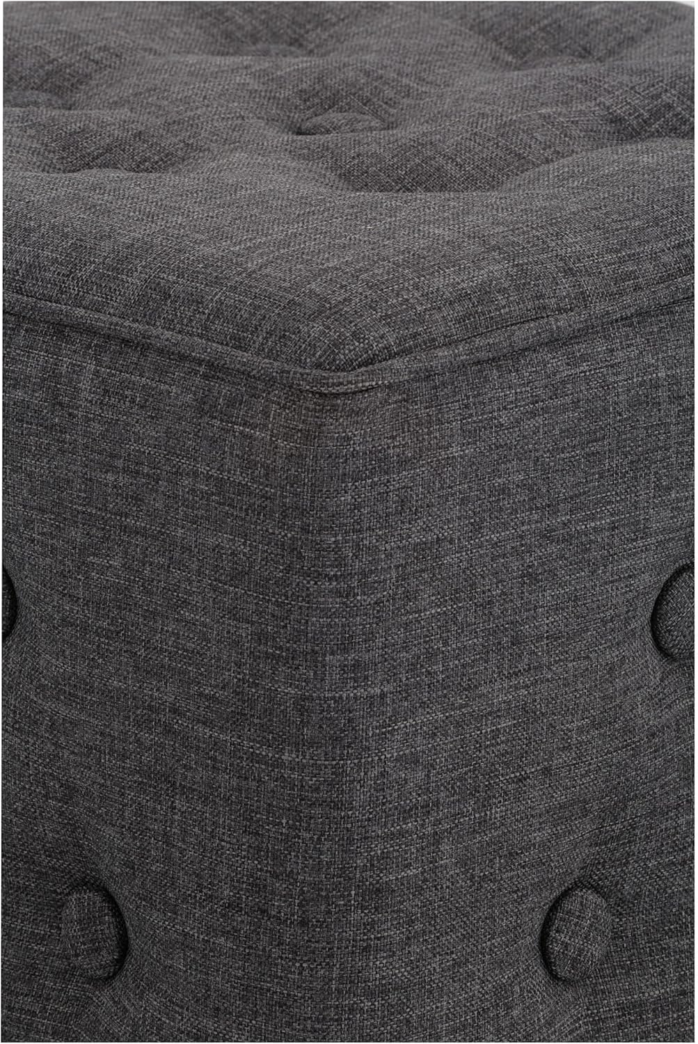 Urban Shop Square Tufted Linen Foot Stool Ottoman, Charcoal Pack of 2