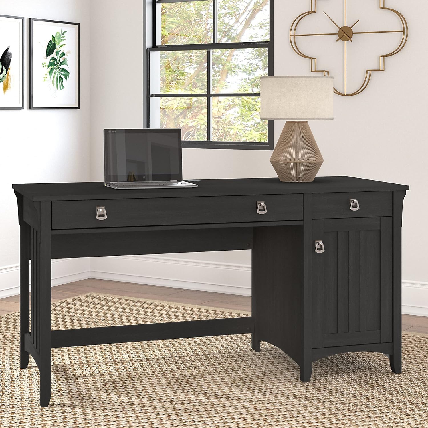 Bush Furniture Salinas Computer Desk with Storage and Keyboard Tray, 60W, Vintage Black