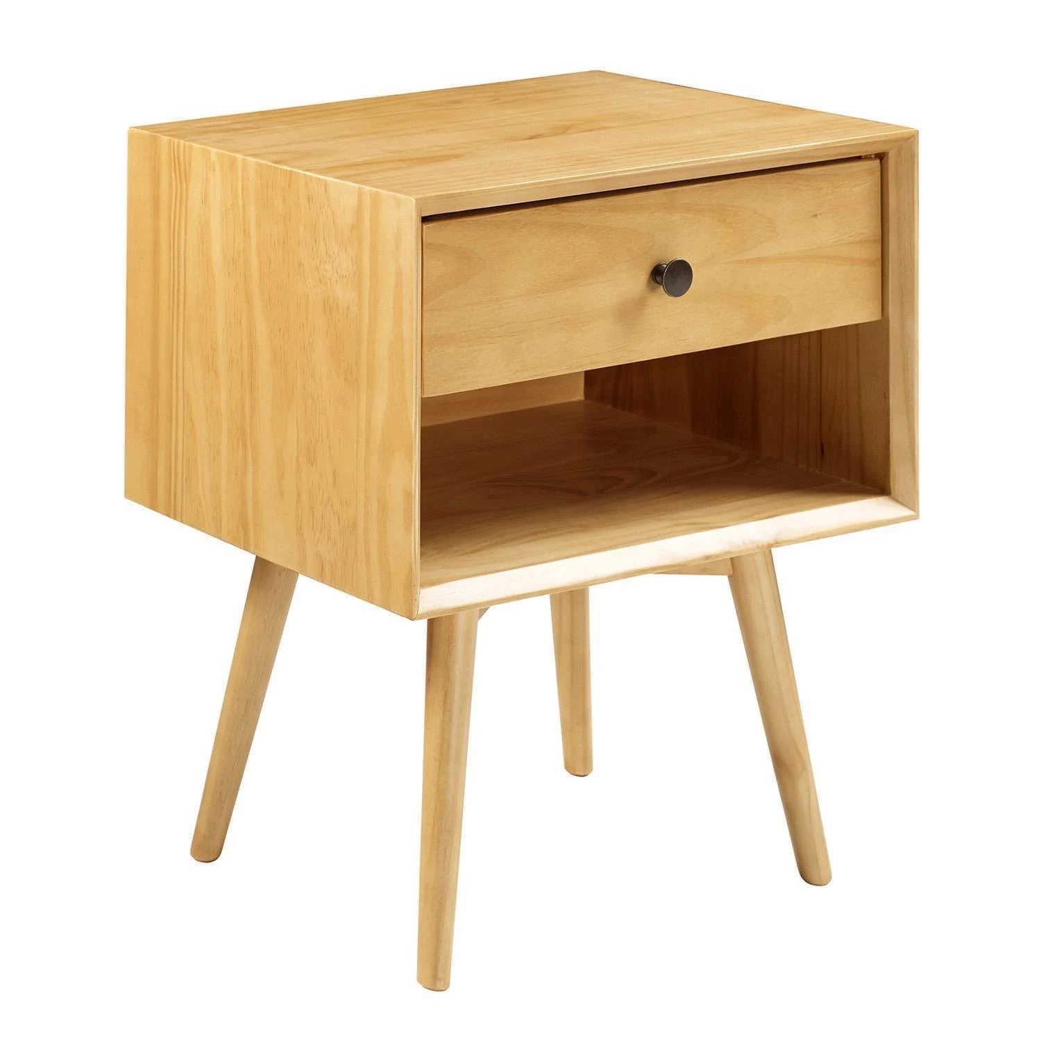 Greenberg Mid-Century Modern Multi Storage Solid Nightstand Light Oak - Saracina Home
