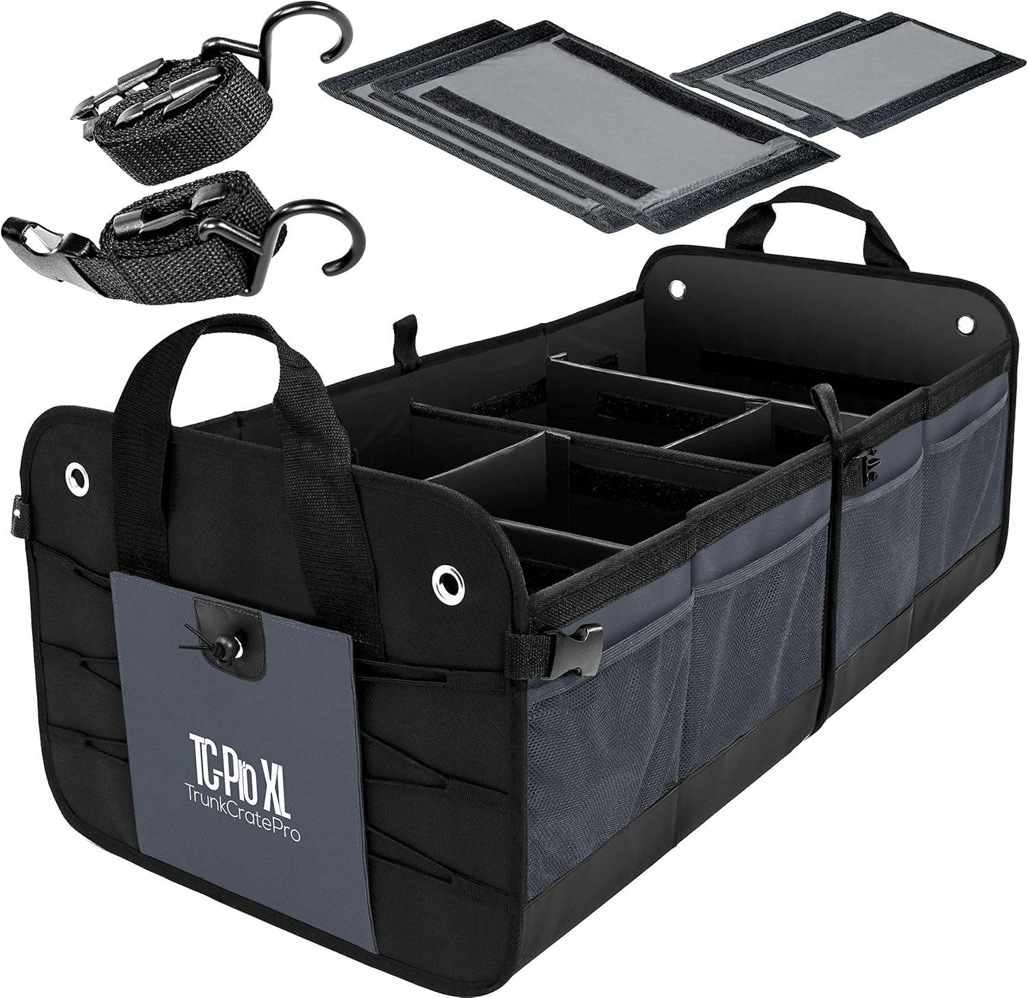 Trunkcratepro Collapsible Portable Multi Compartments Trunk Organizer, Black Pack of 2