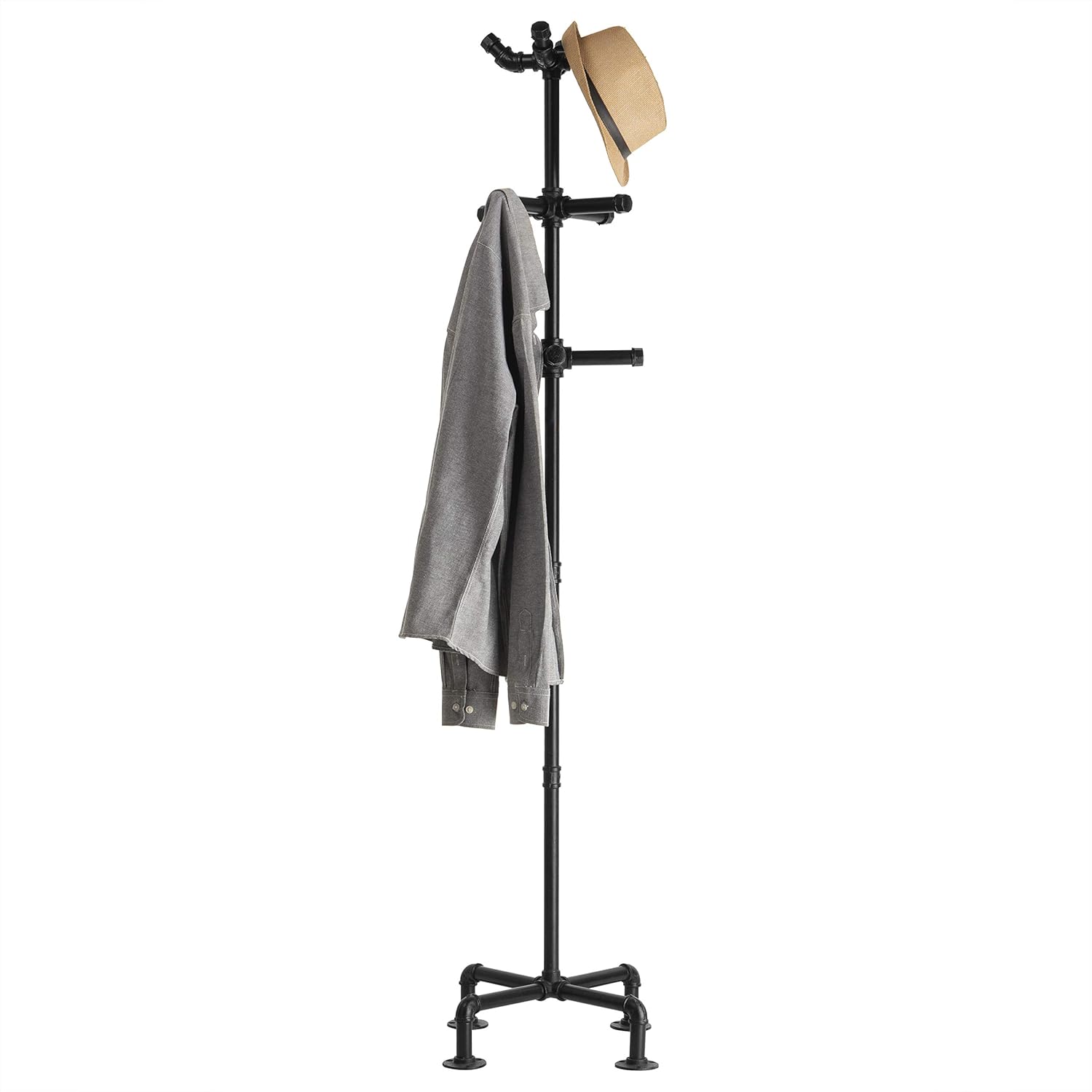 MyGift 65-Inch Industrial Black Metal Pipe 12-Hook Coat Stand Pack of 2