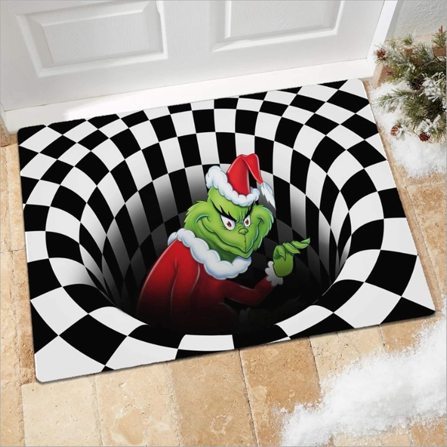 Illusion Doormat,Christmas Non-Slip Visual Door Mat,for Christmas Indoor Outdoor Home Party (Black 60X90CM)
