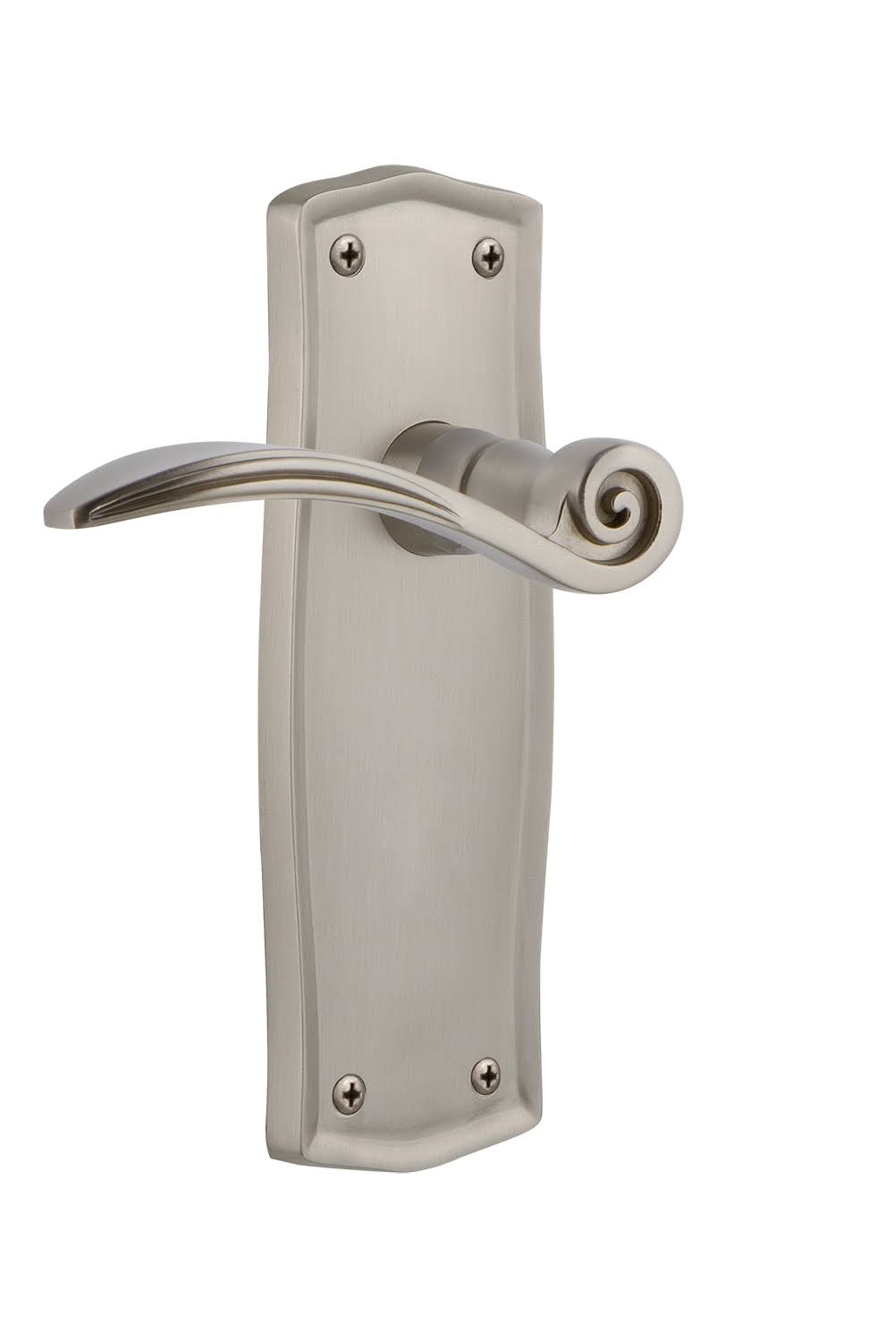 Nostalgic Warehouse Prairie Plate Privacy Swan Lever in Satin Nickel