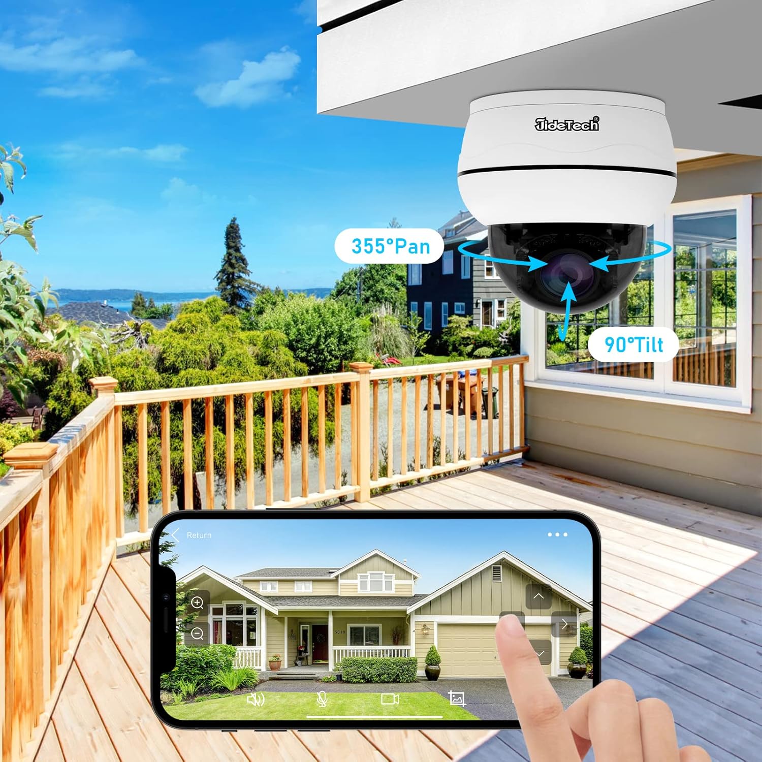 Outdoor 4K PTZ POE Camera, 8MP Auto Tracking IP Dome Camera with 5X Optical Zoom, IR Night Vision Human/Motion Detection, Built in 2-Way Audio