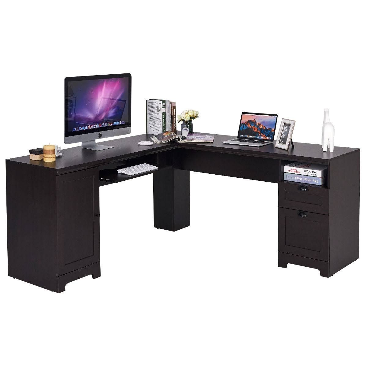 Costway L-Shaped Writing Study Workstation Computer Desk-Black