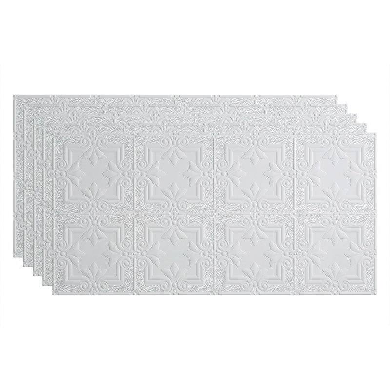 Fasade Regalia Decorative Vinyl 2ft x 4ft Glue Up Ceiling Tile in Matte White (5 Pack)