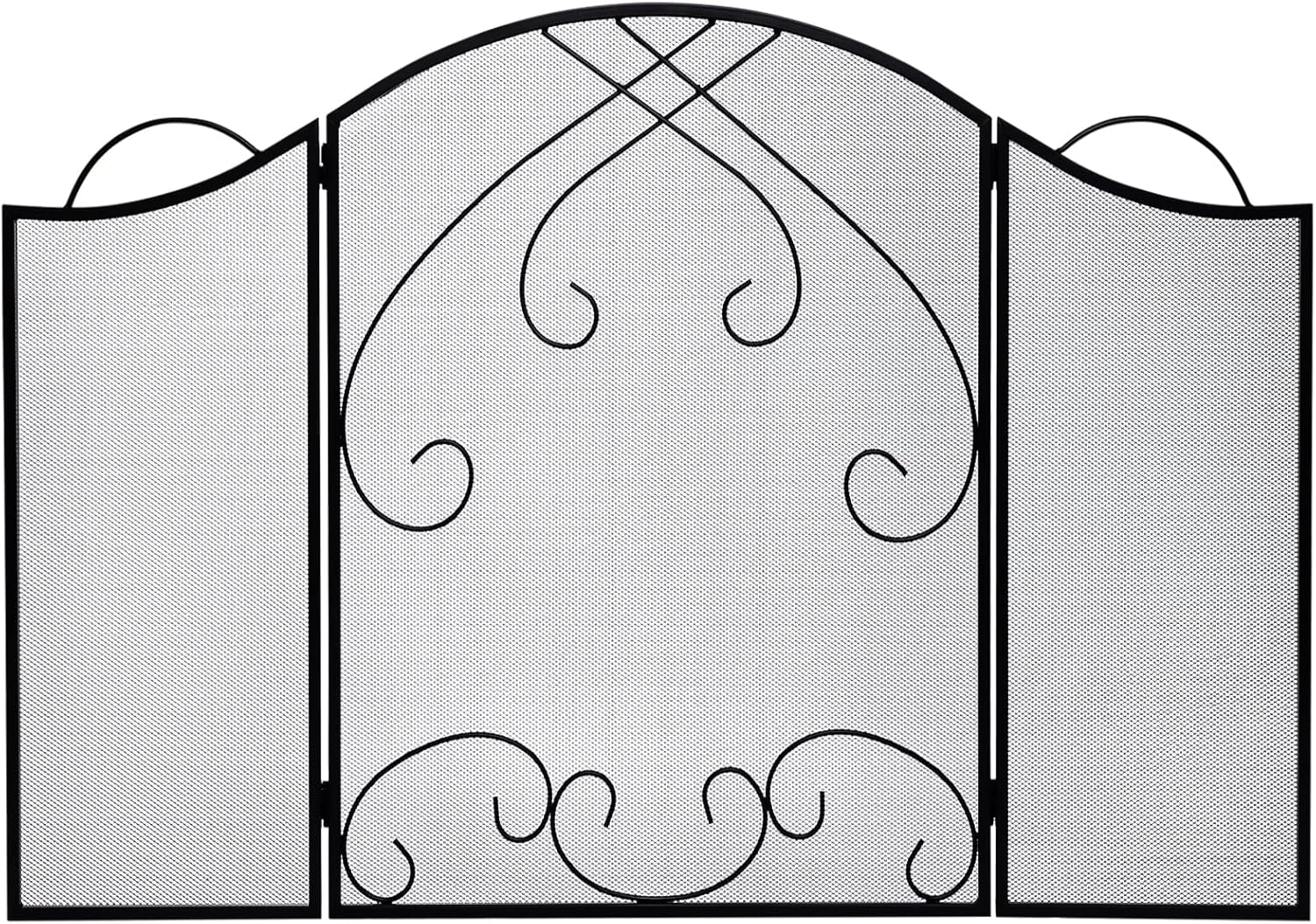 Gtongoko 3 Panel Solid Wrought Iron Fireplace Screen, Decorative Fireplace Screens, Spark Guard Cover, Fireplace Fence 50 x 30 Inches Black