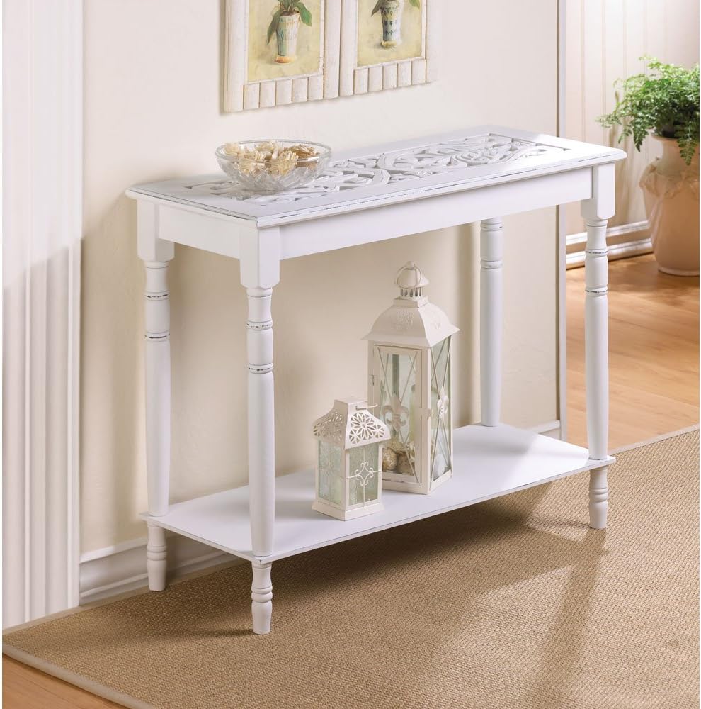 Home Accent White Wood Carved Top Sofa Console Table