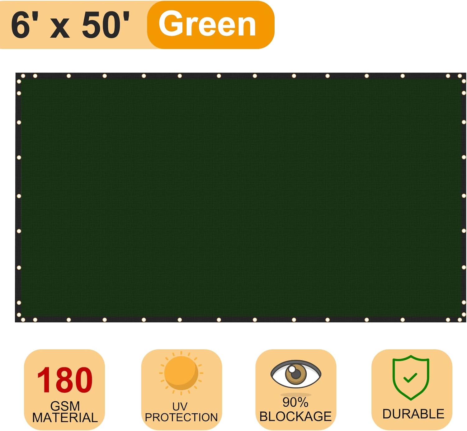 TYFYB 6' x 50' Green Fence Windscreen Privacy Screen Shade Cover Fabric Shade Tarp Netting Mesh Cloth Commercial Grade 180 GSM,6*50 ft Pack of 2