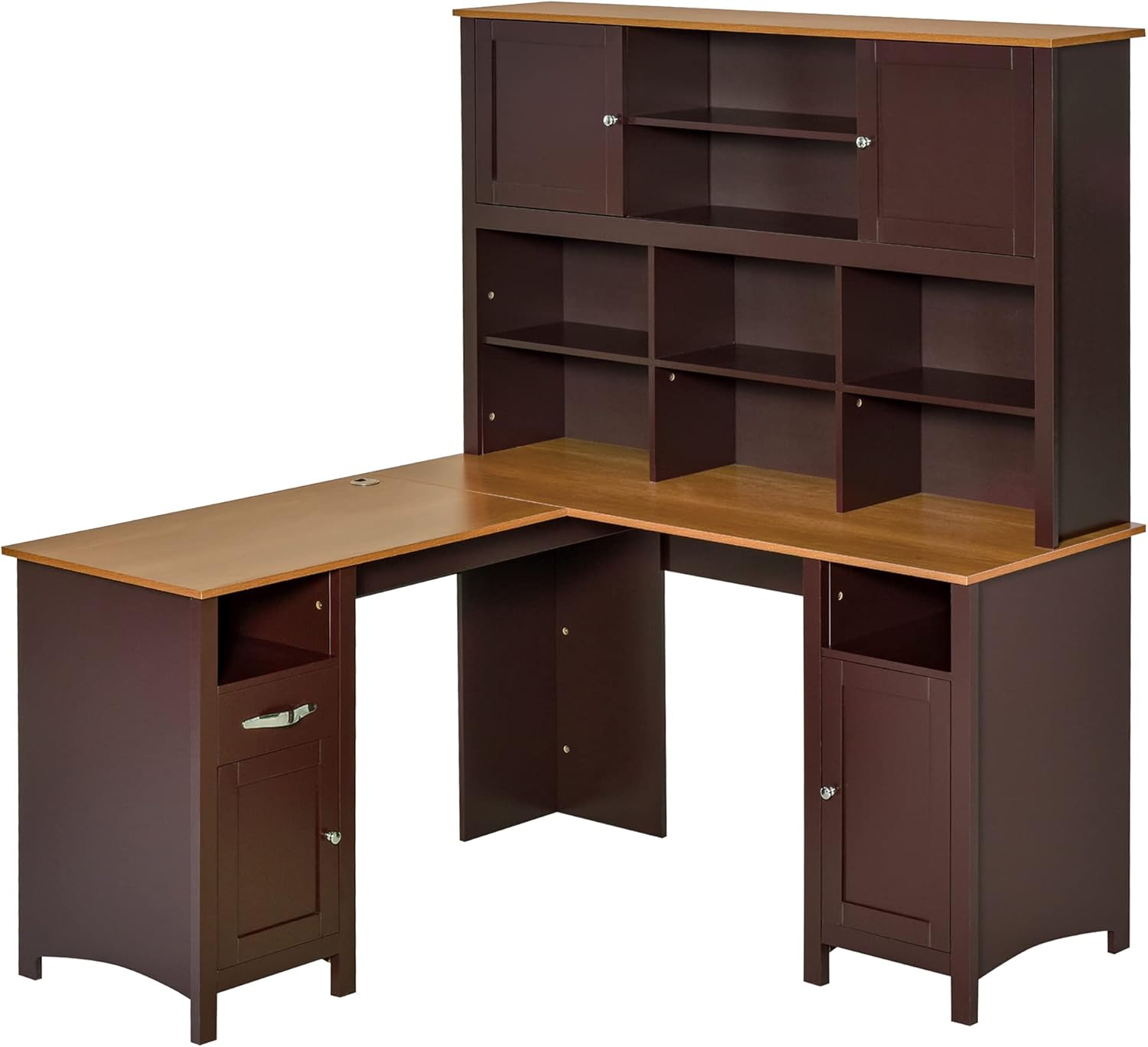 HOMCOM L-Shaped Computer Desk with Storage Shelves, Drawers and Cabinets, Black