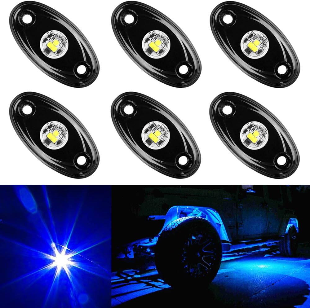 Amak 8 Pods LED Rock Lights Kit Blue Underbody Glow Trail Rig Light Waterproof Underglow LED Neon Lights for Jeep Off Road Trucks Car ATV SUV Vehicle Boat - Blue Pack of 2