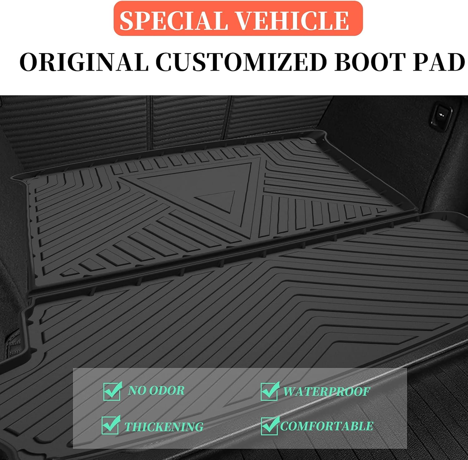 Elsetyler Cargo Liner for 2021 Q7 - Black TPO All Weather Heavy Duty Waterproof Rear Cargo Tray Trunk Floor Mat Protector Compatible with 2017 2018 2019 2020 2021 Audi Q7