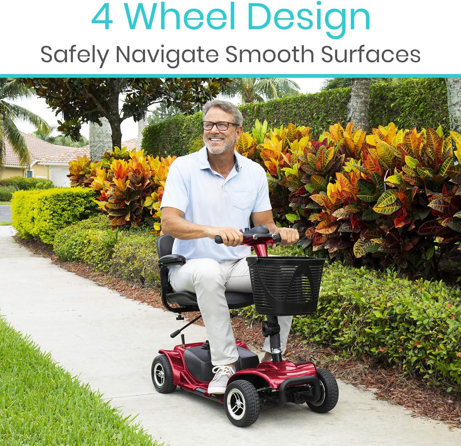 Vive 4 Wheel Mobility Scooter - Electric Powered Wheelchair Device - Compact Heavy Duty Mobile for Travel, Adults, Elderly - Long Range Power Extended Battery with Charger and Basket Included