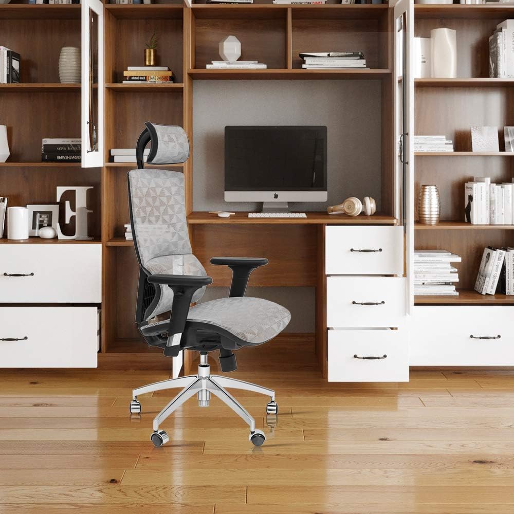 CangLong Executive Office Chair Mesh Chair Computer Chair Desk Chair High Back Mesh Chair w/Adjustable Headrest and Armrest, BIFMA Certification No 5.1, Grey
