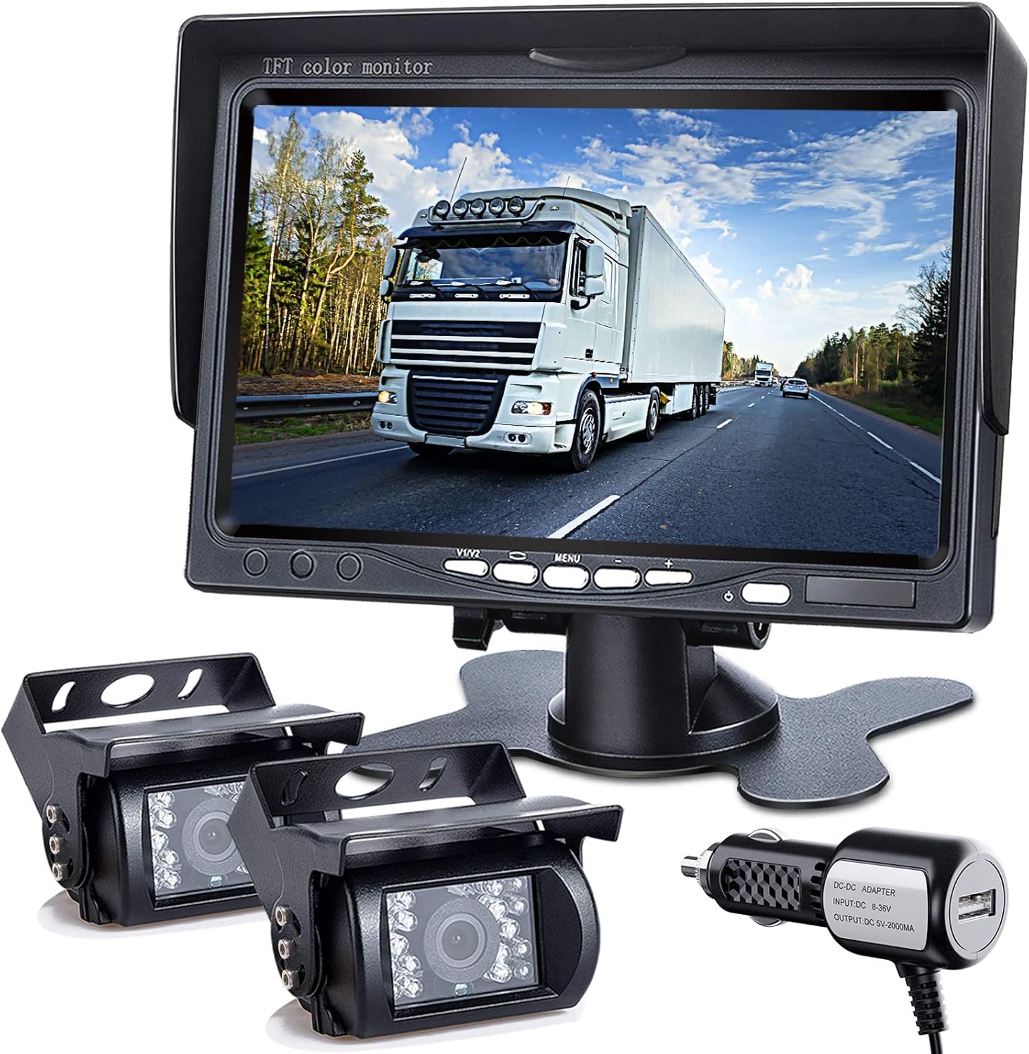 DVKNM Upgrade Dual Backup Camera Monitor Kit,7-inch LCD-HD,IP69 Waterproof Rearview Reversing Rear View Camera Monitor Truck/Trailer/Semi-Trailer/Box Truck/RV/Pickup Truck/— HD Transmission—(TZ102)
