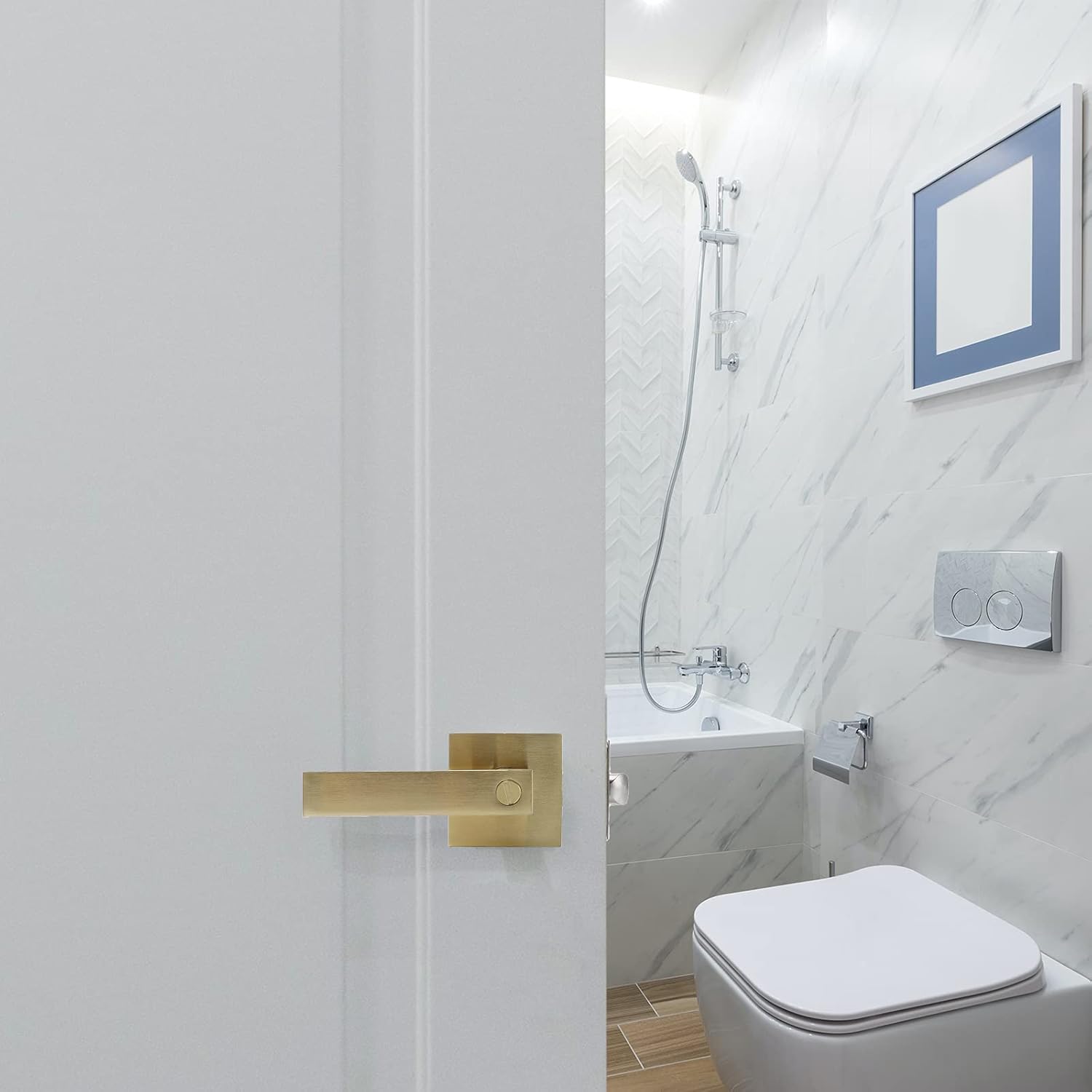 HPSN 6Pcs Gold Door Handle, Privacy Door Knobs with Lock Heavy Duty Door Levers for Bedroom, Bathroom and Other Privacy Doors, Satin Brass Finish 2.07lb One Lever, No Key