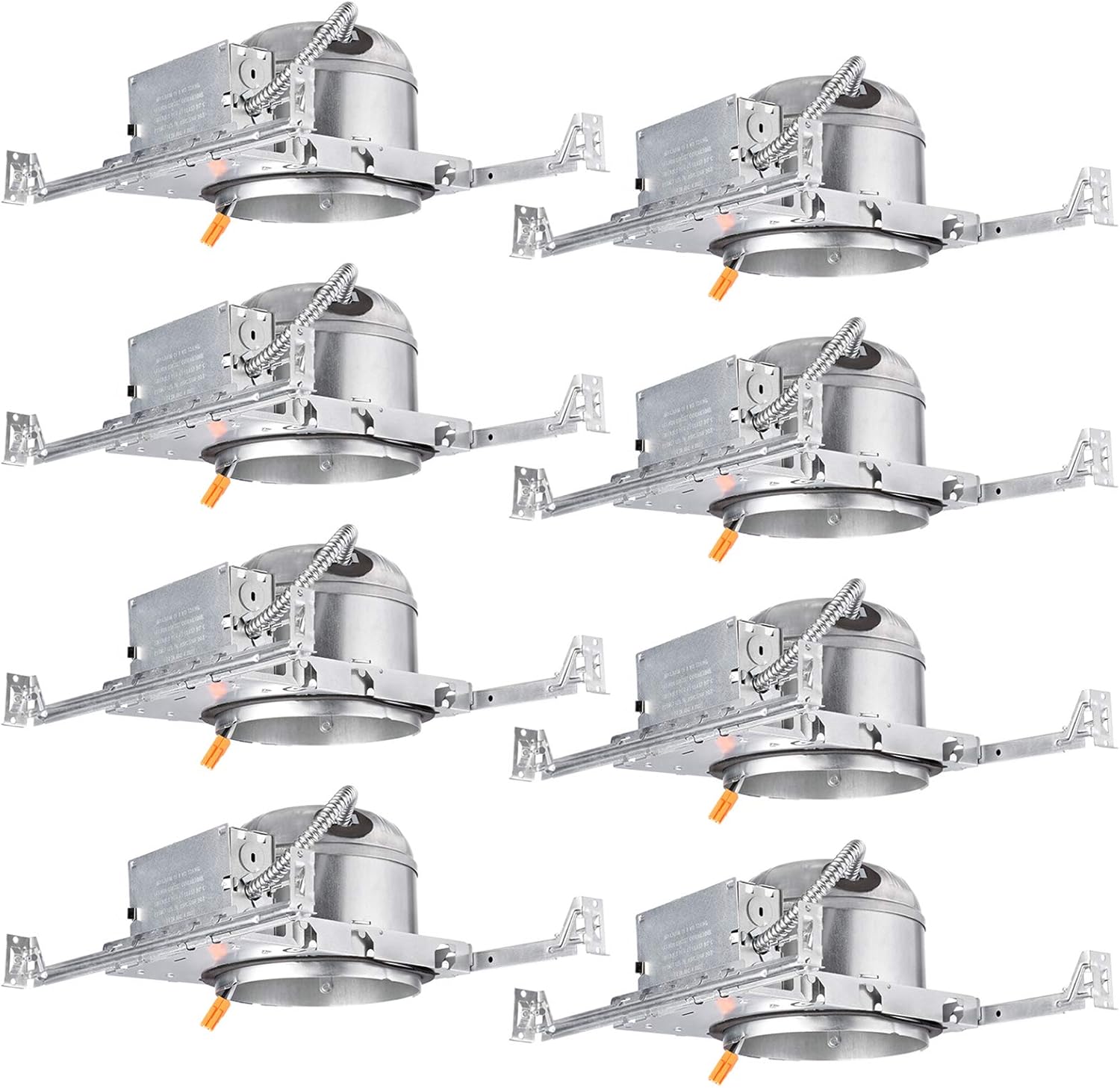 TORCHSTAR 8-Pack 6 Inch Shallow New Construction Recessed Housing, IC Rated & Air Tight Ceiling LED Downlight Can with J-Box, ETL Listed Slim/Narrow New Construction Housing, TP24 Connector