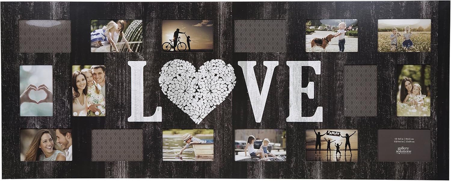 GALLERY SOLUTIONS Rustic 16 Opening Distressed Love Collage Frame Pack of 2