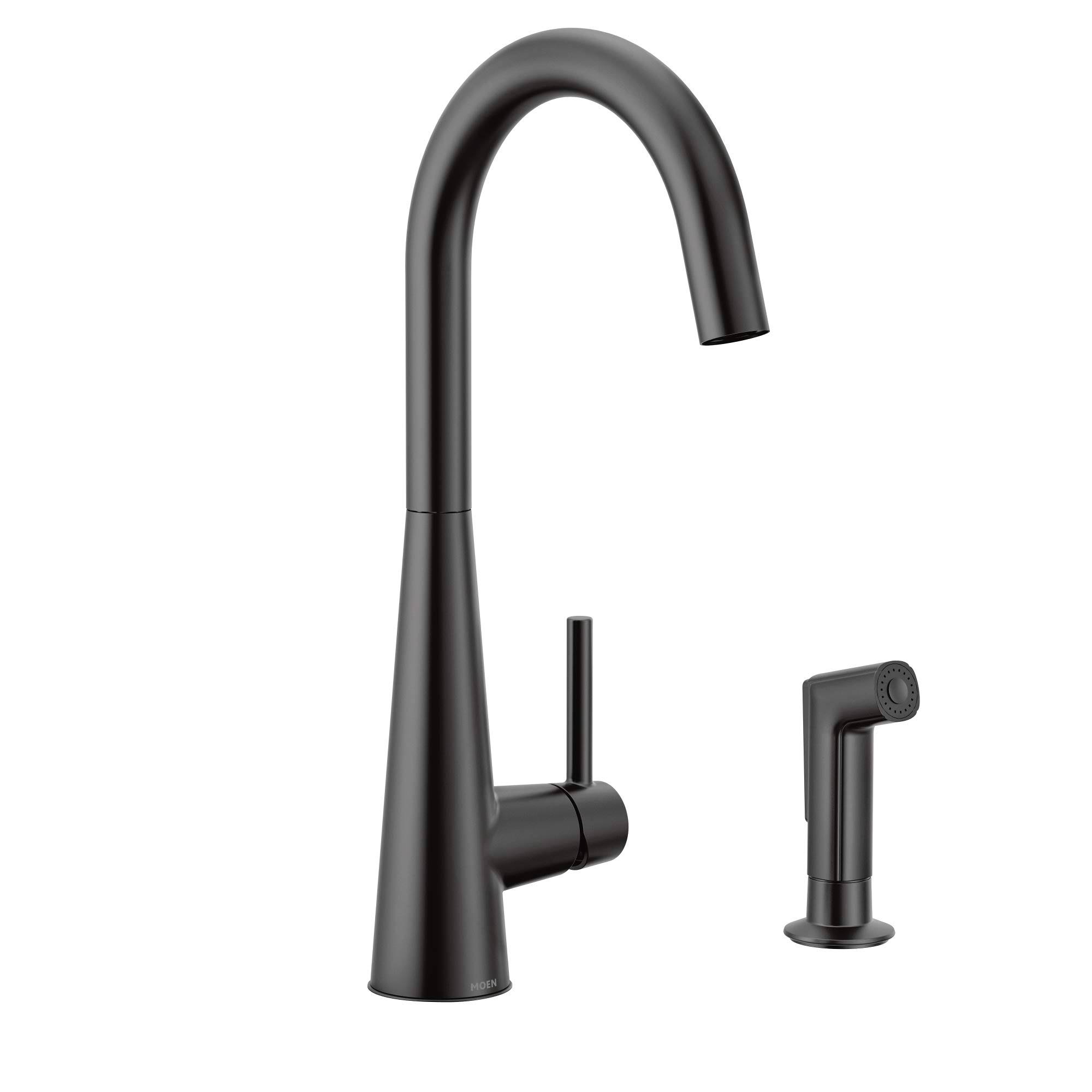 Moen 7870BL Sleek One-Handle High Arc Kitchen Faucet with Side Spray, Black Matte