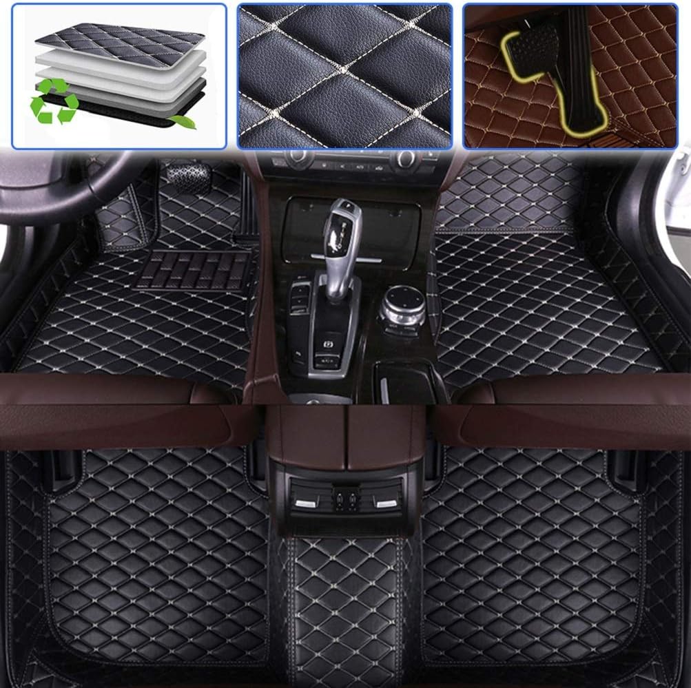 SureKit Custom Car Floor Mats for Toyota Camry 2018-2019 Luxury Leather Waterproof Anti-Skid Full Coverage Liner Front ＆ Rear Mat/Set (Black Beige)