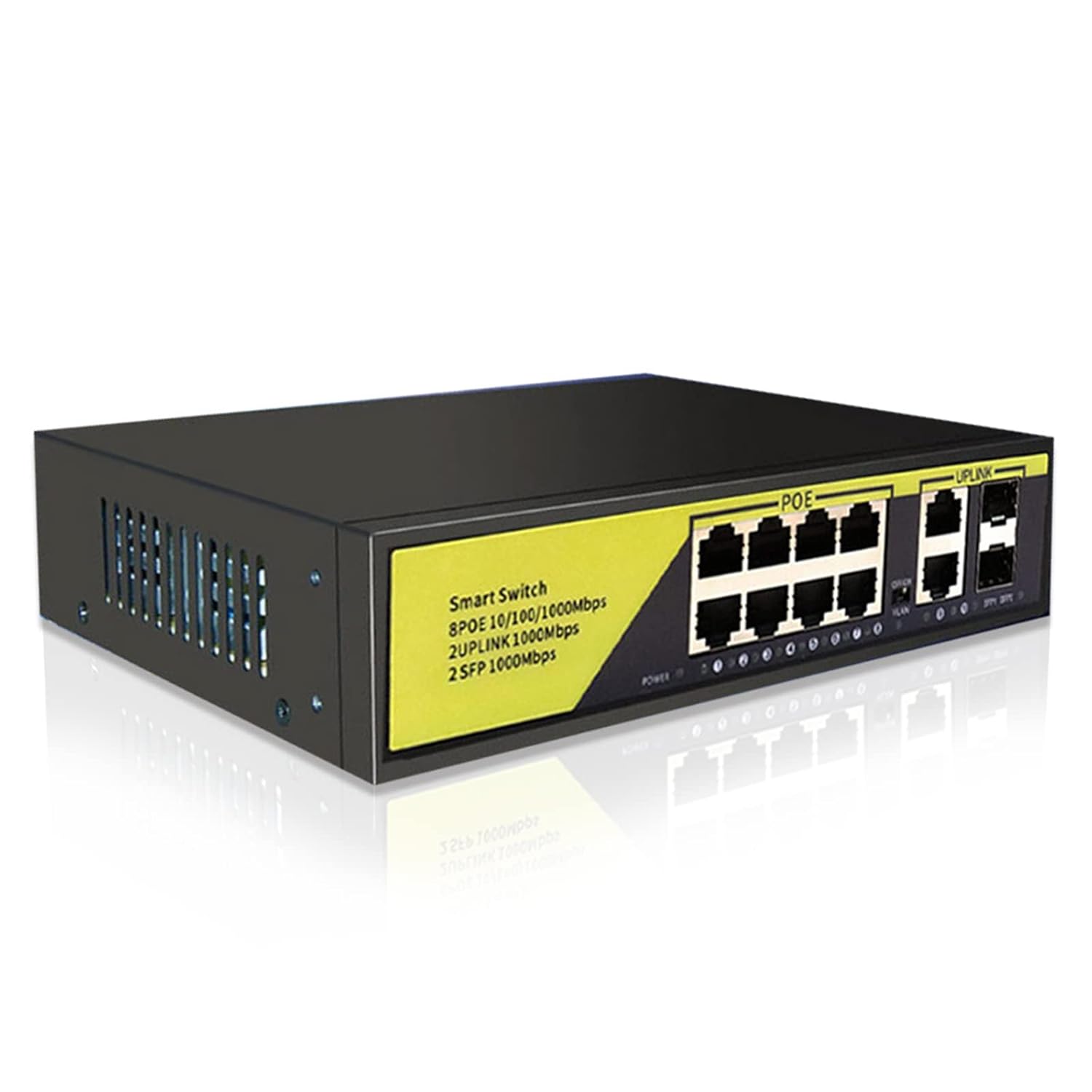 TEROW 12 Port Gigabit PoE Switch | Unmanaged Ethernet Switch with 8 Port PoE(30W Each)+2 Uplink+2 SFP Slots Ethernet Splitter with IEEE 802.3af/at | Plug & Play | Fanless Housing | Sturdy Metal
