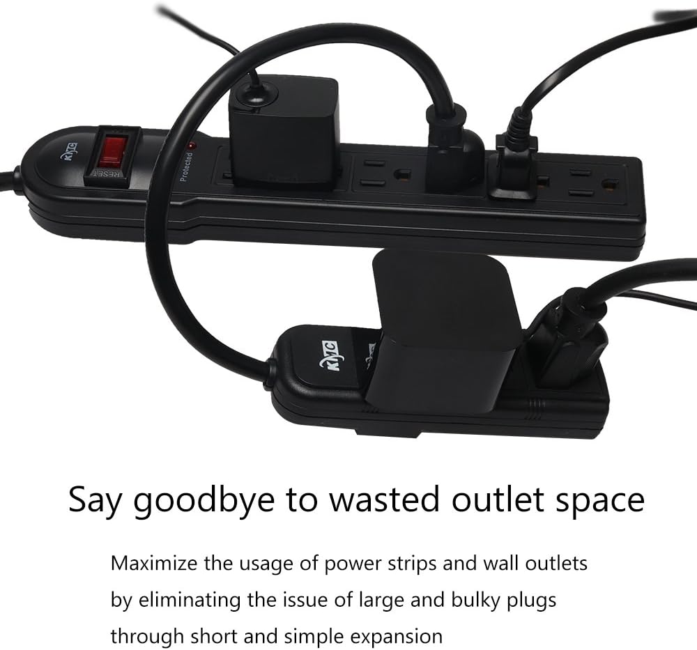 KMC 3-Outlet Power Strip Power Extension Cord 5-Pack,Outlet Saver,1-Foot Cord, ETL Listed