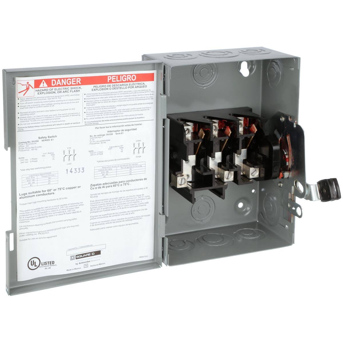Square D DU322 Safety Switch Disconnect 60A 240VAC