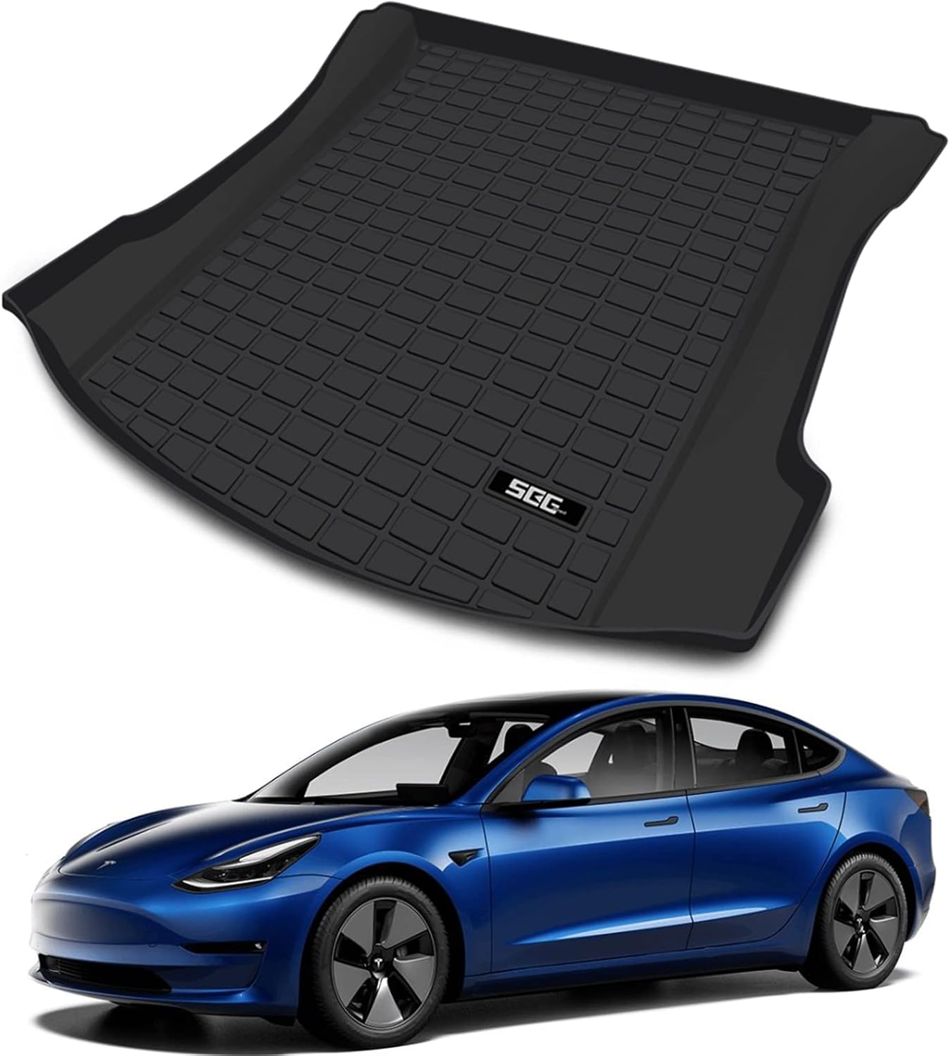 SEG Direct Trunk Mat Fits Tesla Model 3, All-Weather Heavy-Duty Sturdy Mat, Dustproof Odorless Scratch-Resistant Cargo Liner Pack of 2