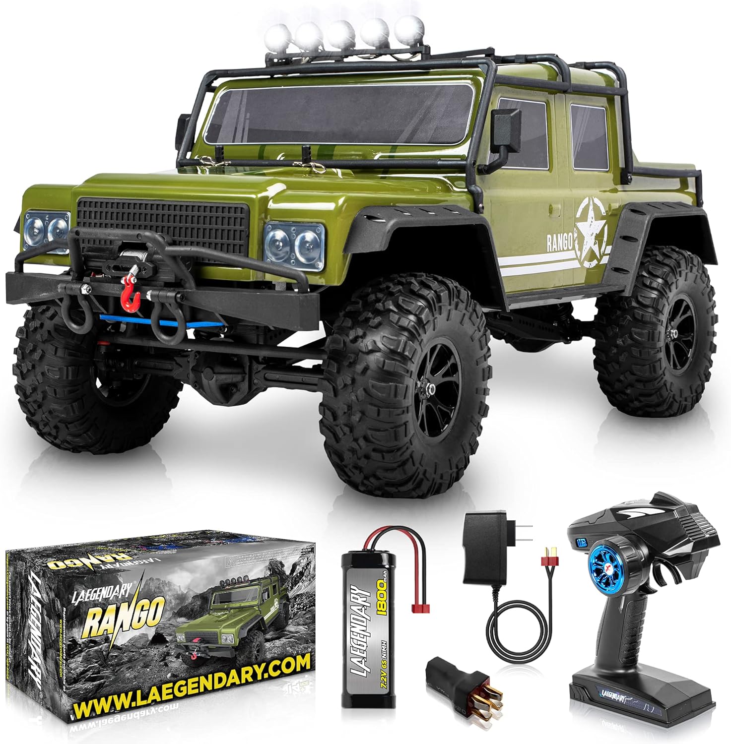 LAEGENDARY RC Crawler - 4x4 Offroad Crawler Remote Control Truck for Adults and Kids - RC Car, RC Rock Crawler, Fast Speed, Electric, Hobby Grade Car - 1:8 Scale, Brushed, Army Green Pack of 2