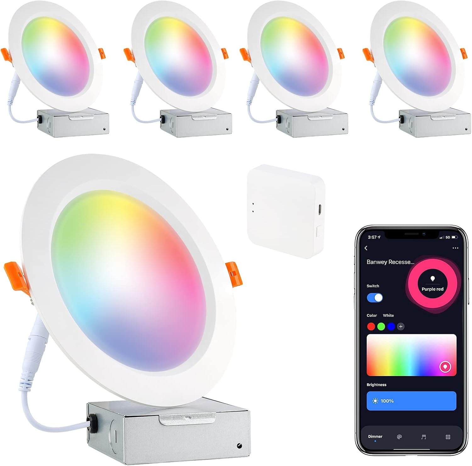 Smart Led Recessed Lighting 6 Inch, LED WiFi Recessed Lighting 16W 1100LM Smart Downlight with Junction Box Compatible with Alexa,Google Assistant and Siri (6 Inch-4PACK)