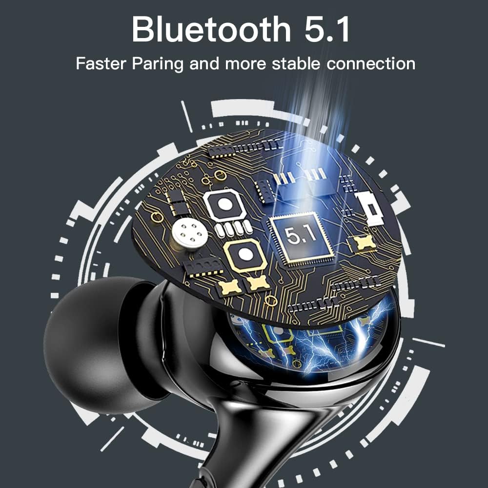 Wireless Earbud Sports, GCBIG Bluetooth 5.1 Headphones with Earhooks Stereo Deep Bass Noise Cancelling Earphones 48H Playtime LED Display IPX7 Waterproof Earbud with Mic Headset for Workout Running Pack of 2