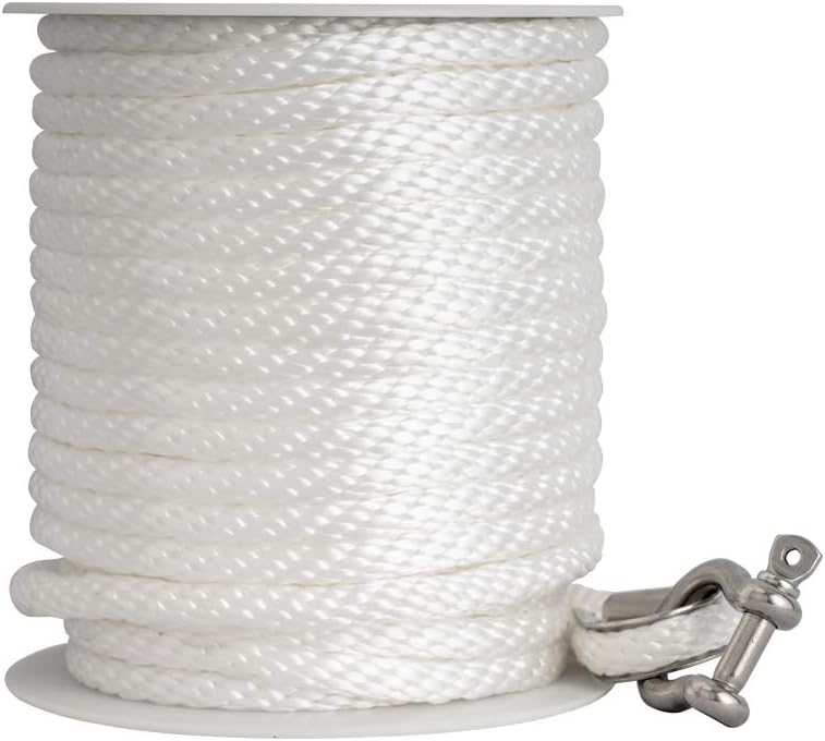 Young Marine Premium Solid Braid MFP Anchor Line Braided Anchor Rope/Line 3/8 Inch 100FT with Stainless Steel Thimble & Shackle (3/8