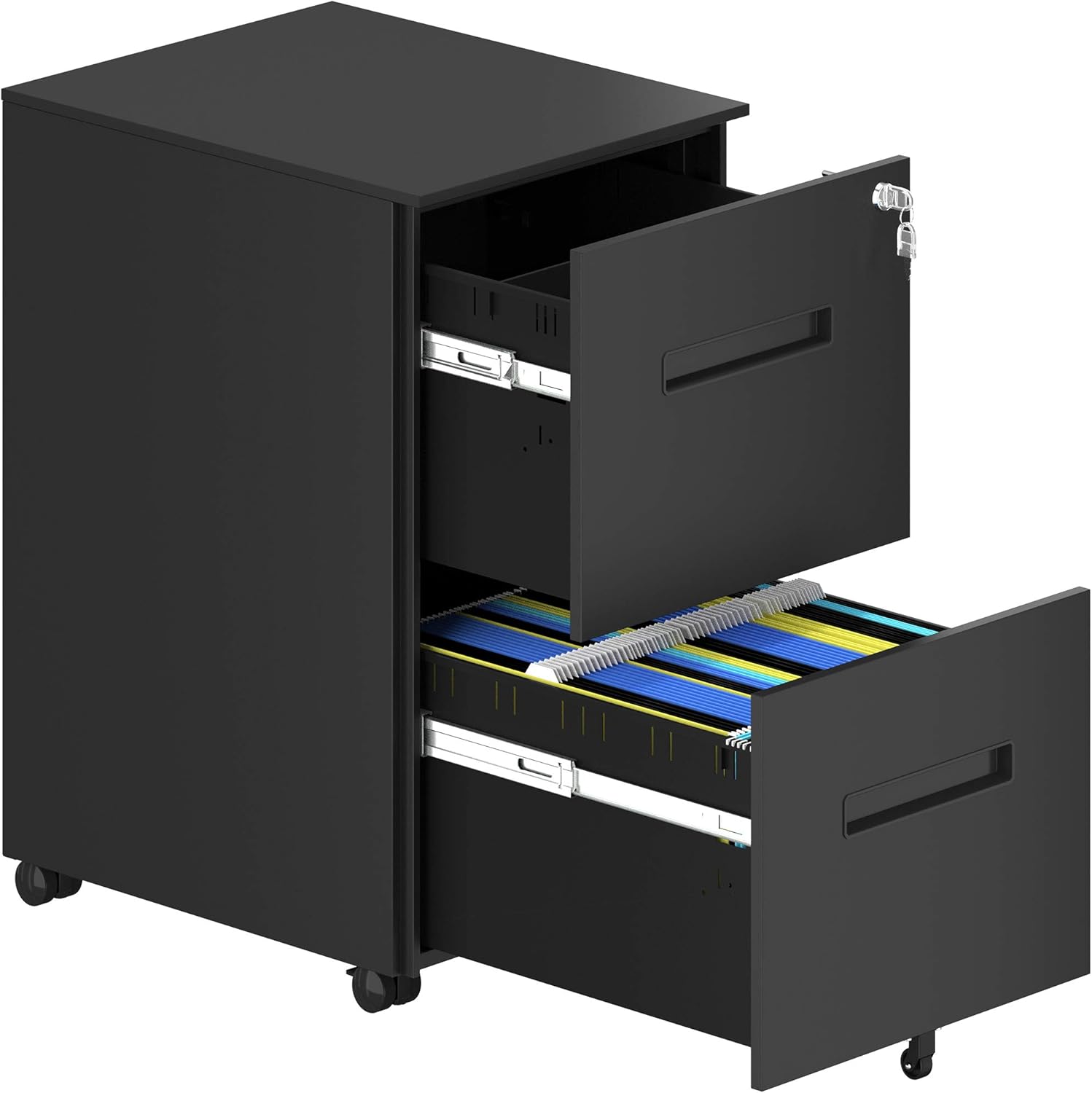 YITAHOME 2-Drawer Mobile File Cabinet with Lock, 18.9&rdquo; Deep Office Filing Cabinet for Legal/Letter, Pre-Assembled Vertical Metal File Cabinet Except Wheels Under Desk(15.3&rdquo;W x 18.9&rdquo;D x 26.4&rdquo;H) - Black