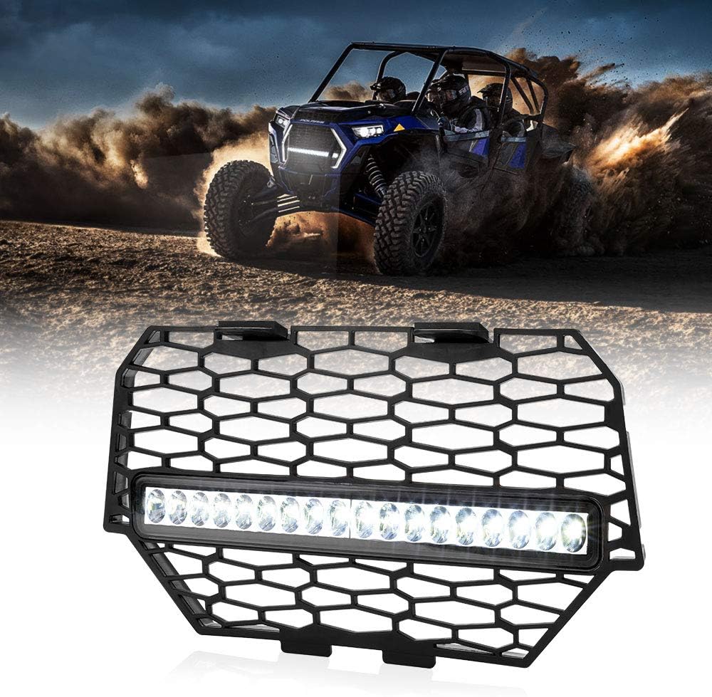 RZR 1000 Front Lower Mesh Grill, KEMIMOTO Black Mesh Grill With LED Light Bar Compatible With Polaris RZR XP 1000/900 2014-2018 (Light Bar Included) 5439788-2 Pack of 2