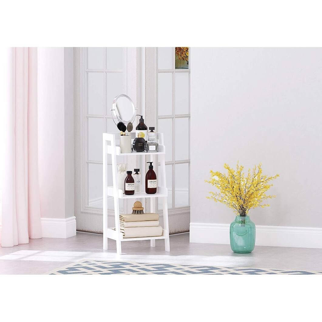 Utex 3-Tier Ladder Shelf, Bathroom Shelf Freestanding, 3-Shelf Spacesaver Open Wood Shelving Unit, Ladder Shelf (White)