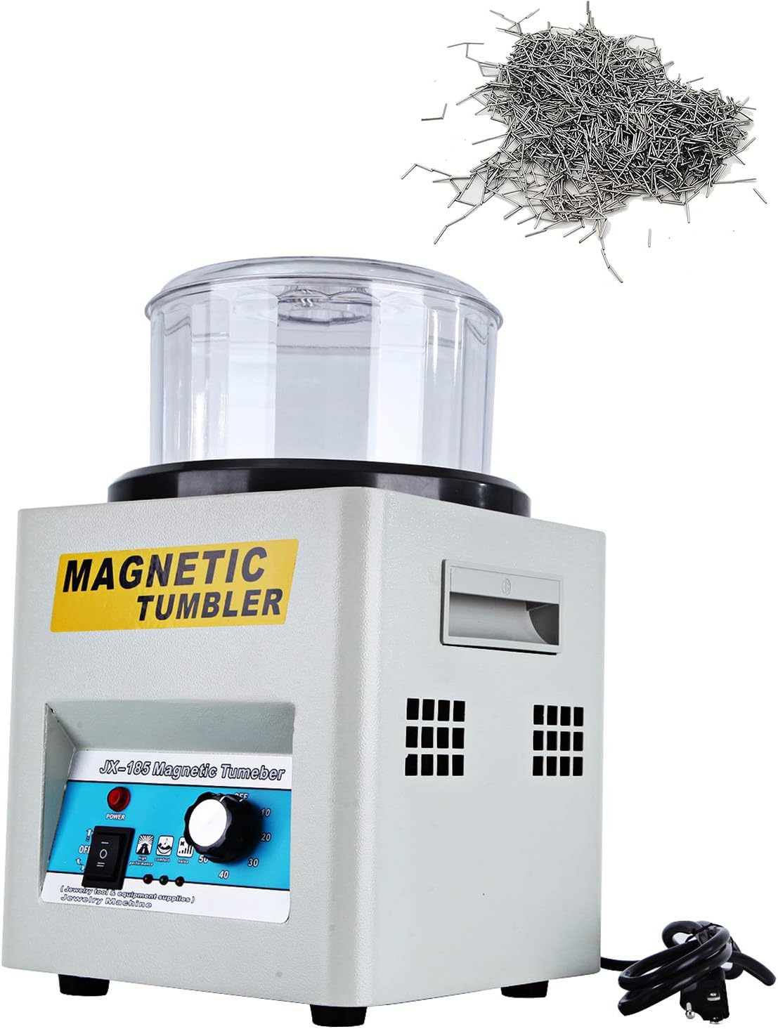 BEAMNOVA Magnetic Tumbler Jewelry Polisher Machine with Bowl Lid 180mm 2000 RPM 1-60 Minute Timing Unidirectional Rotation/Bi-Rolling