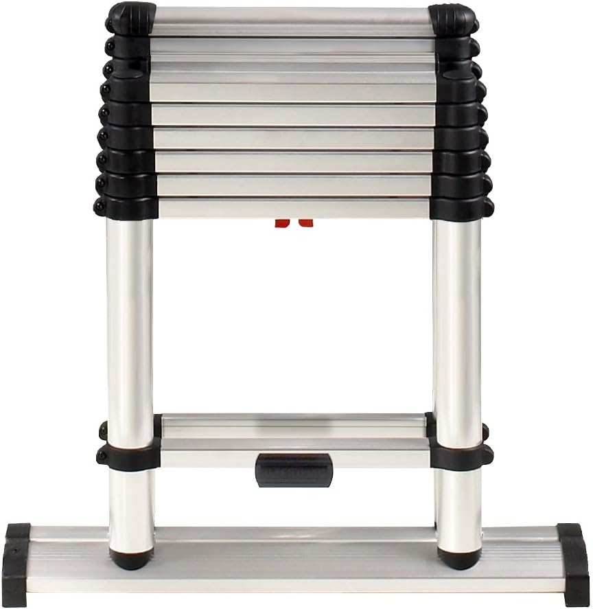 Telesteps 12ES Fully Automatic Telescoping Ladder, with Patented One-Touch Release, OSHA Compliant 8 ft, Wide Pro Step, Telescoping A-frame stepladder, with 2 extra safety leaning rungs, Up to 12 ft Reach may be possible