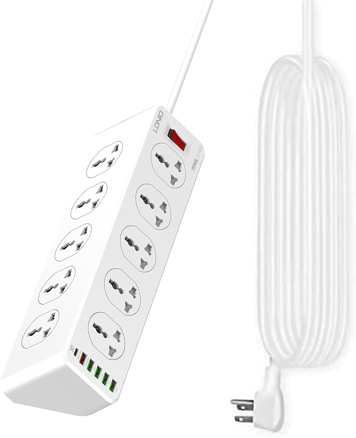 USB Power Strip Surge Protector 10 Outlets and 6 PD QC 3.0 USB Ports Long Extension Cord Desktop Charging Station for Smartphone Tablets Home,Office, Hotel- White Pack of 2