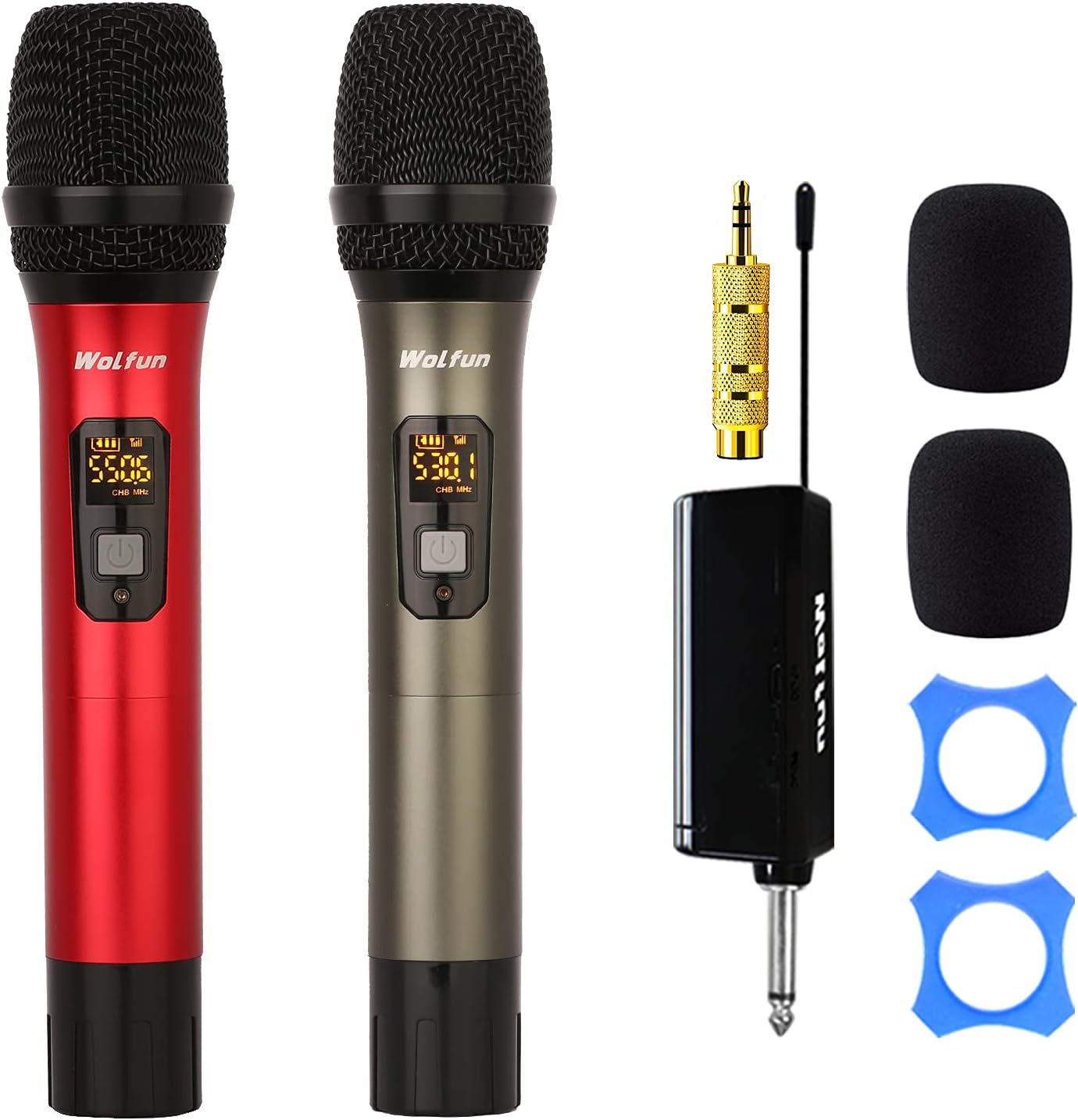 Wireless Microphone, UHF Dual Metal Handheld Dynamic Mic System with Rechargeable Receiver, 164ft Range, for Karaoke,Party, Speech, Wedding, Meeting, PA System(Gold and Gray) Pack of 2