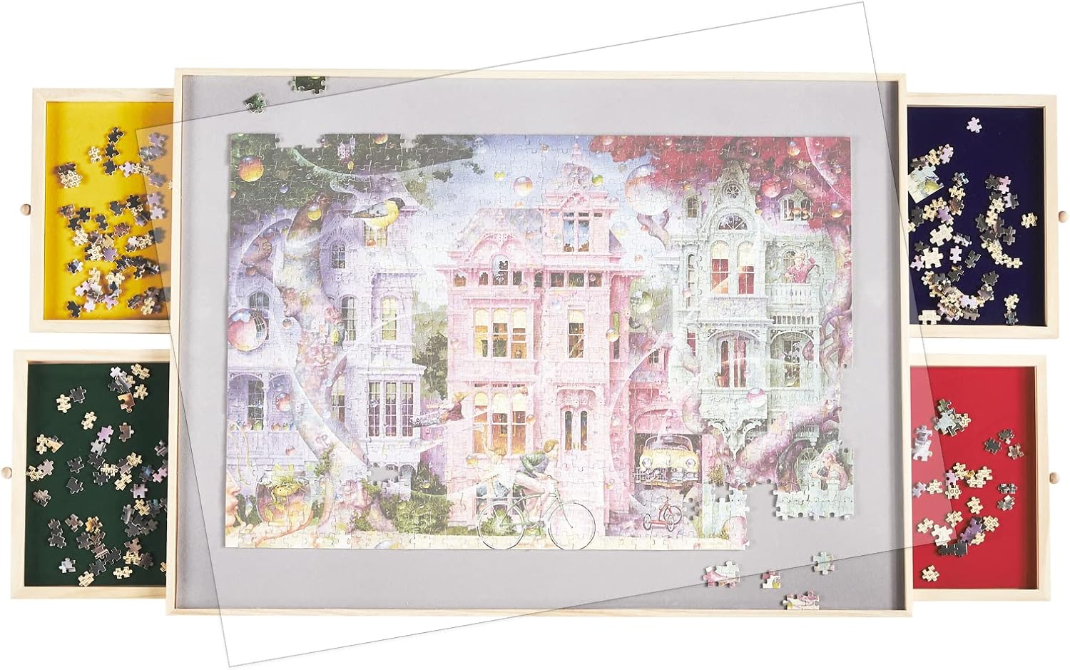 Jomtien Wooden Puzzle Table, Puzzle Board with Drawer for Storing Puzzles, Non-Slip Felt Surface, Portable Puzzle Table, Suitable for Adult and Children, can Hold 1000 Pieces