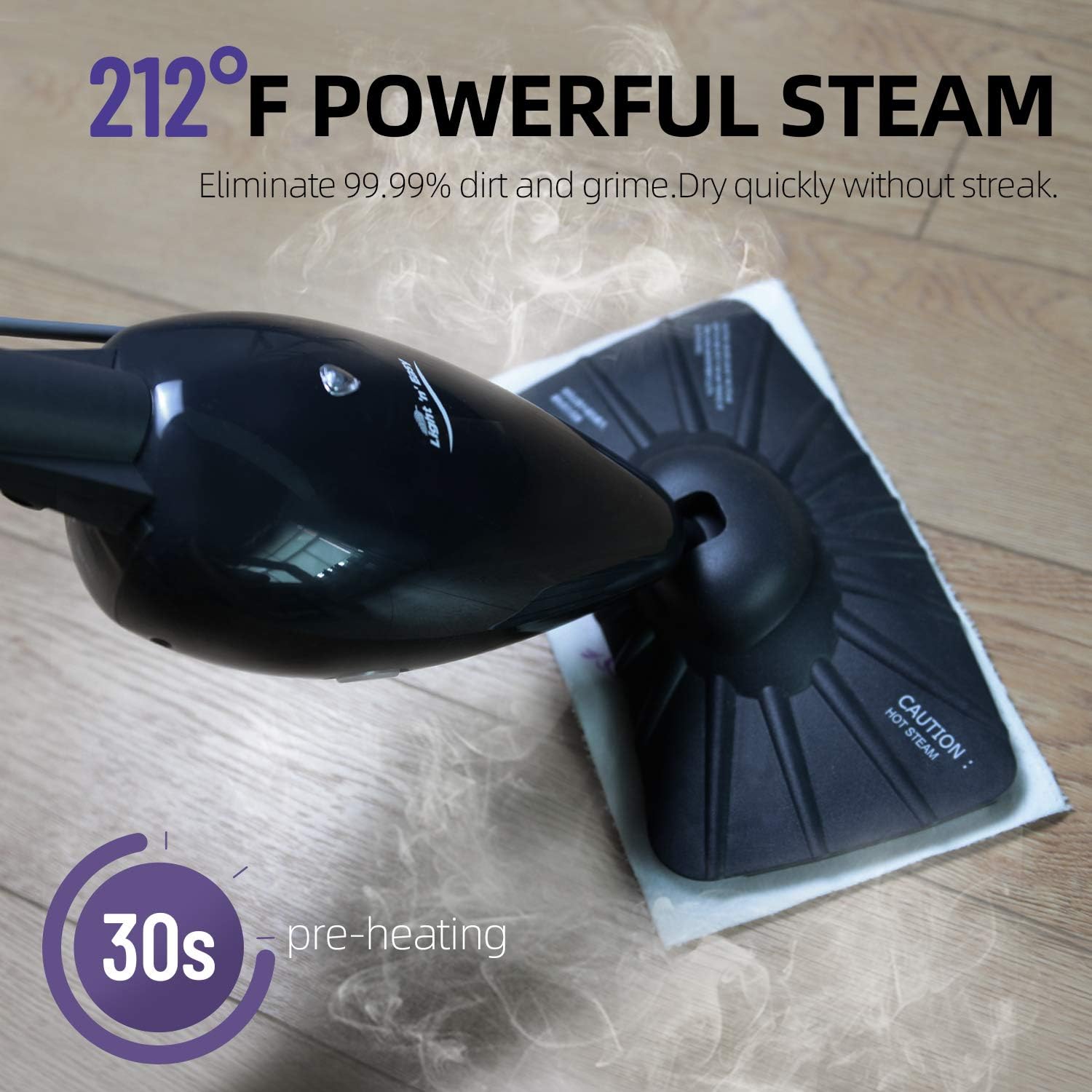 LIGHT 'N' EASY Steam Mop, Ultra-Lightweight, Child & Pet Steamer, Deep Cleaning for Hardwood Floor/Tile/Laminate/Vinyl/Carpet, 7618ANB, Black