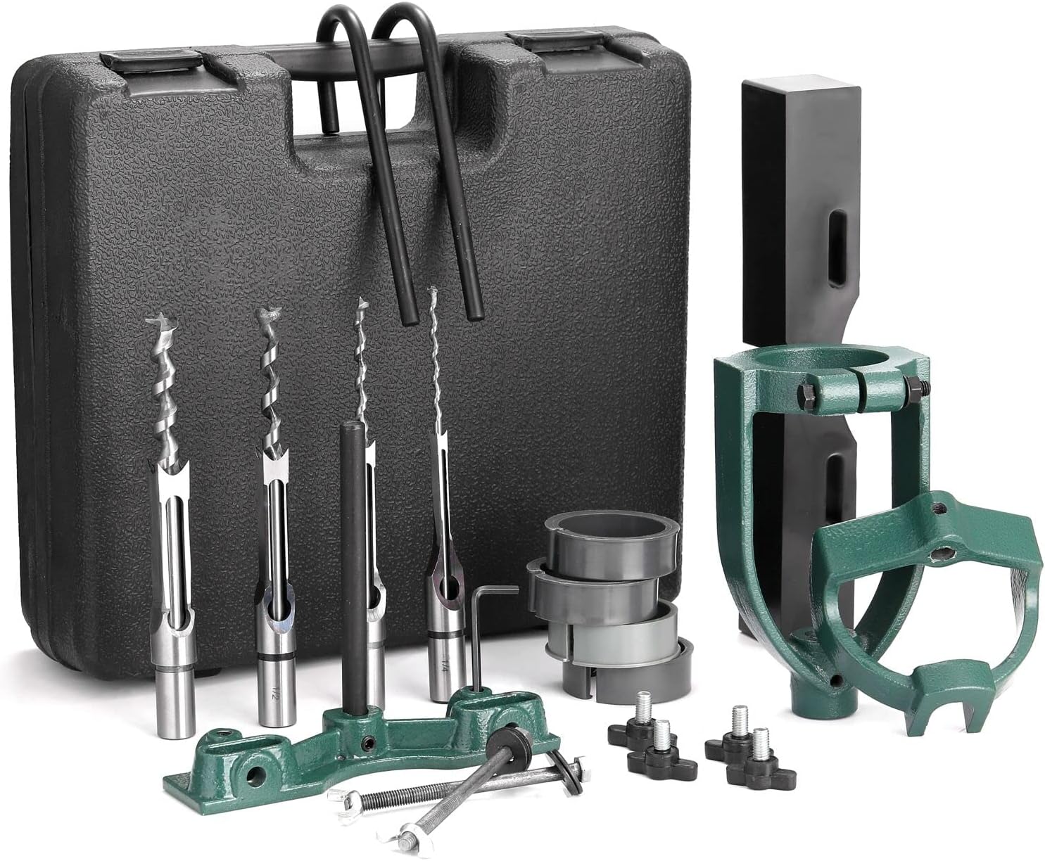 YUCHENGTECH Bench Drill Locator Set Woodworking Bench Mortiser Square Hole Chisel Drilling Machine Mortising Bench Drill Tool for Mortising Chisels Tenoning Machine with 4 Bits Steel