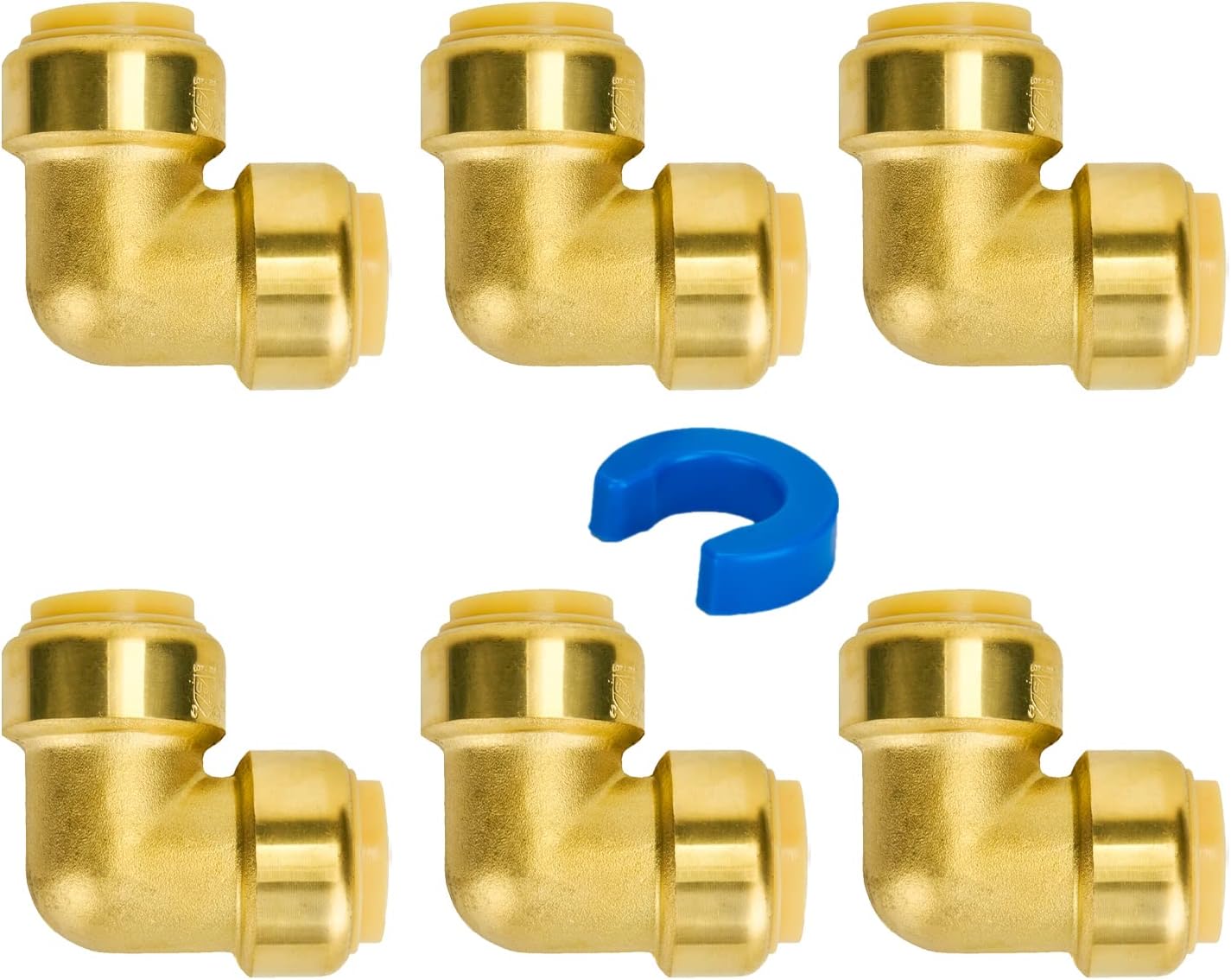 SUNGATOR 3/4 Inch 90 Degree Elbow, Plumbing Fittings Push to Connect PEX, Copper, CPVC, PE-RT, Lead Free Approved, With A Disconnect Clip, Pack of 6