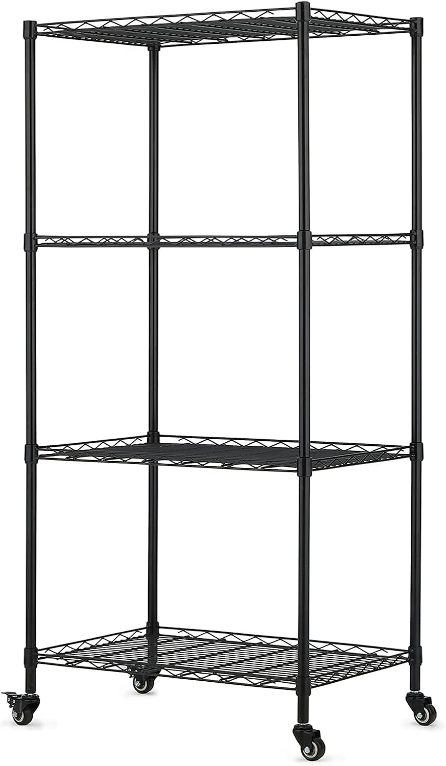 4-Shelf Wire Rack Shelving on Wheel Casters,Heavy Duty Wire Shelf Metal Racks with Wheel,Metal Shelves for Storage Black