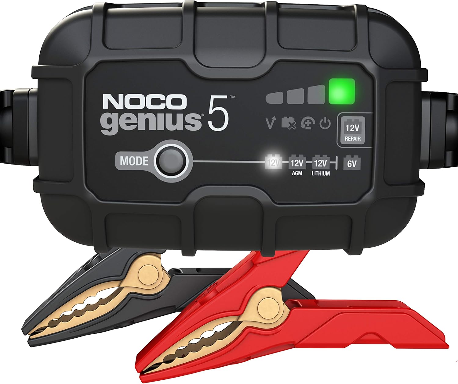 NOCO GENIUS5, 5-Amp Fully-Automatic Smart Charger, 6V and 12V Portable Battery Charger, Battery Maintainer, Trickle Charger, and Battery Desulfator with Temperature Compensation Pack of 2